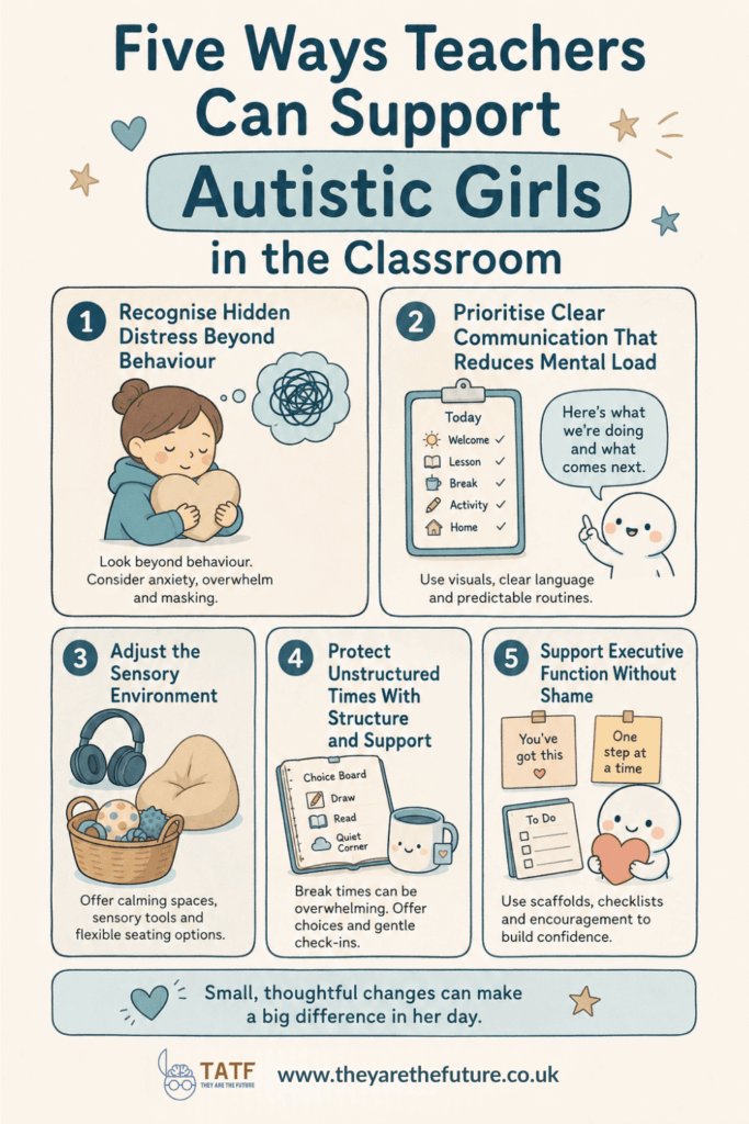 Autistic girls in the classroom: an infographic detailing five key strategies for teachers