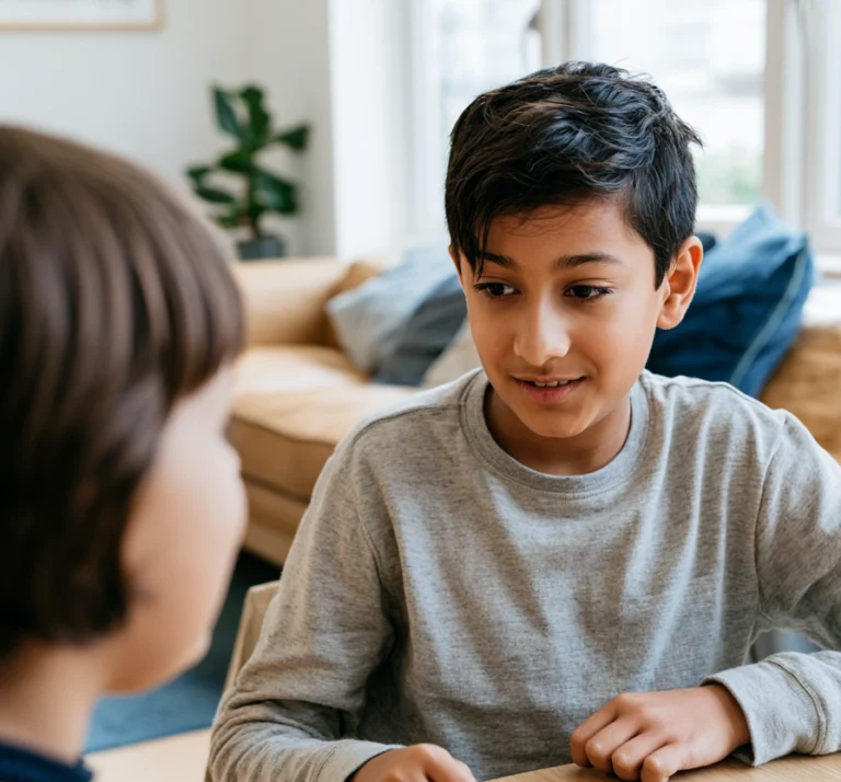 two siblings at home playing a board game