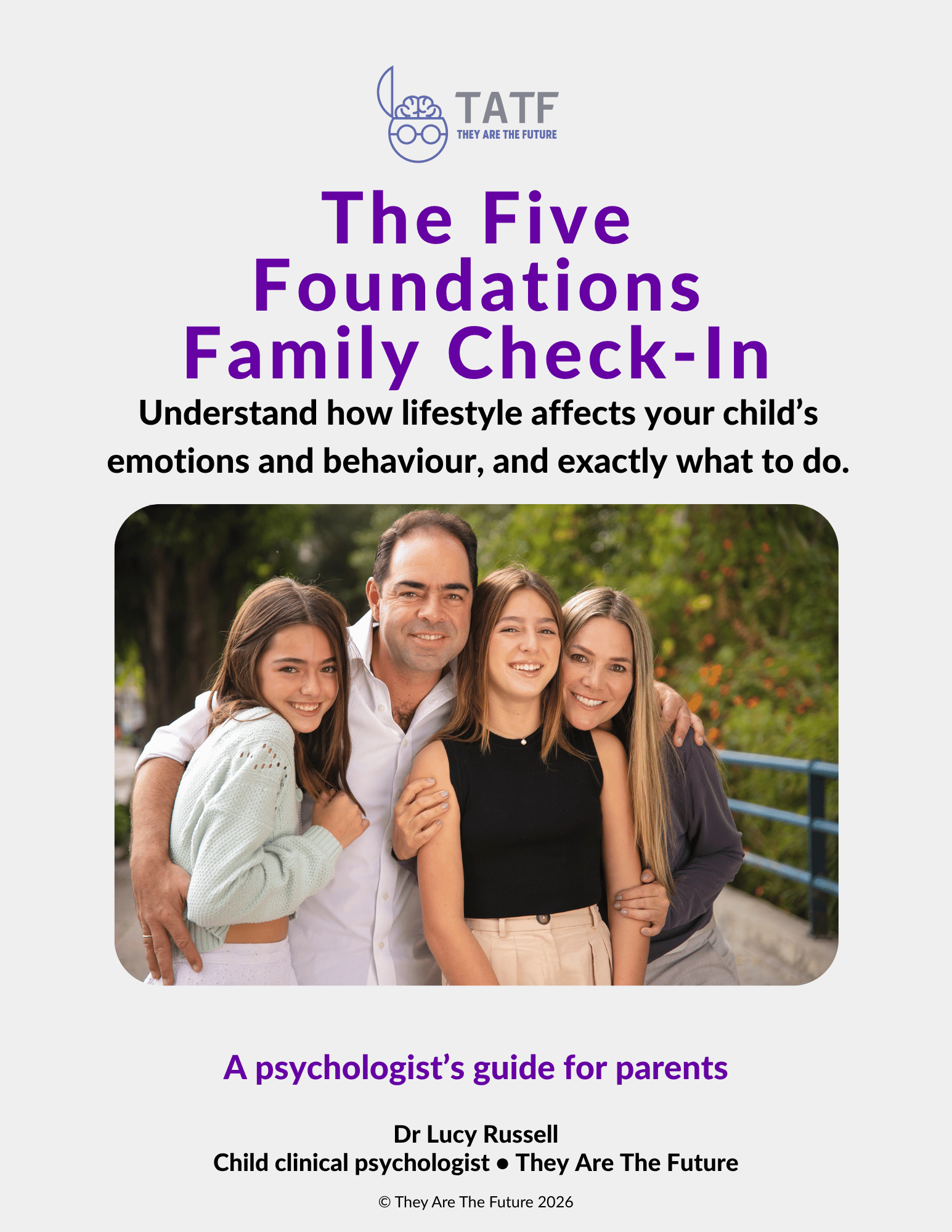 Front cover of The Five Foundations Family Check-In booklet by Dr Lucy Russell